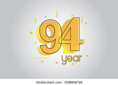94 year anniversary celebration Yellow Colors Comical Design logotype. anniversary logo isolated on White background, vector Horizontal number design for celebration - vector