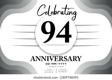 94 años aniversario estilo de logotipo de color negro plano con letras a mano sobre fondo blanco