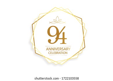 94 year anniversary, minimalist logo. Gold  vector illustration on white background  - vector