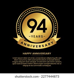94 years anniversary banner with luxurious golden circles and halftone on a black background and replaceable text speech