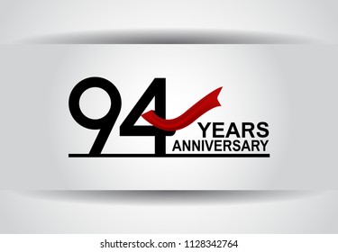 94 years anniversary black color simple design with red ribbon isolated on white background for celebration