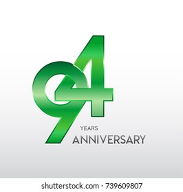 94 Years Anniversary Celebration green Design logo