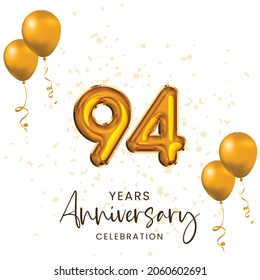 94 years  Anniversary celebration, Invitation card.Vector illustration design.
