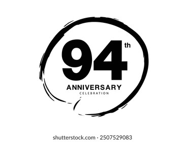 94 Years Anniversary Celebration logo black paintbrush vector, 94 number logo design, 94th Birthday Logo, happy Anniversary, Vector Anniversary For Celebration, poster, Invitation Card, black color