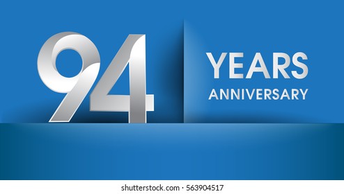 94 years Anniversary celebration logo, flat design isolated on blue background, vector elements for banner, invitation card and birthday party.