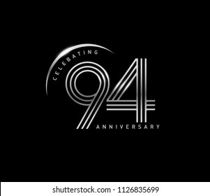 94 years anniversary celebration logotype with line number style silver color isolated on black color. vector anniversary for celebration, invitation card, and greeting card
