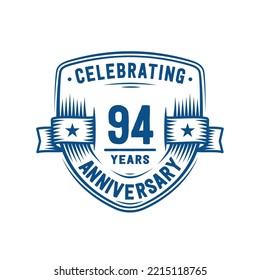 94 years anniversary celebration shield design template. 94th anniversary logo. Vector and illustration.