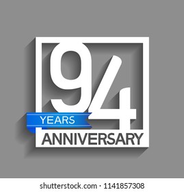94 years anniversary celebration square style blue ribbon isolated on gray background