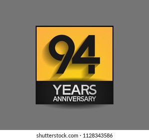94 years anniversary design square style yellow and black color isolated on gray background for celebration event