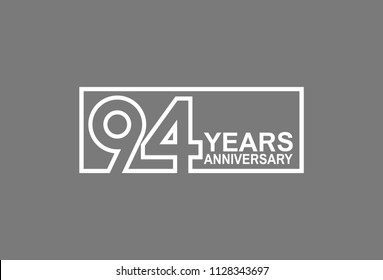 94 years anniversary line style white color in square isolated on gray color for celebration 