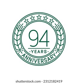 94 years anniversary logo template. 94th line art vector and illustration.