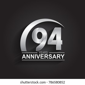 94 years anniversary logotype design with silver color isolated on black background for company celebration