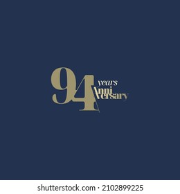 94 years anniversary logotype with modern minimalism style. Vector Template Design Illustration.