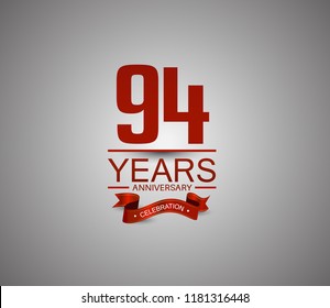 94 years anniversary logotype simple design with red ribbon for celebration purpose