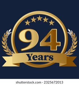 94 Years Anniversary on gold with stars and laurels