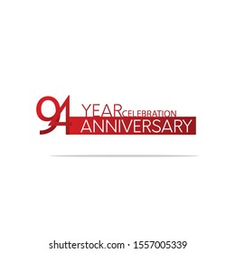 94 Years Anniversary Red Color Line Design with White Background for banner, greeting card, invitation card  - Vector