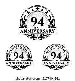 94 years anniversary set. 94th celebration logo collection. Vector and illustration. 