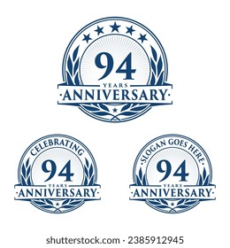94 years anniversary set. 94th celebration logo collection. Vector and illustration. 