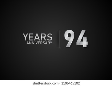 94 years anniversary silver design for celebration event isolated on black background