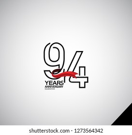 94 years anniversary simple design with red ribbon for celebration