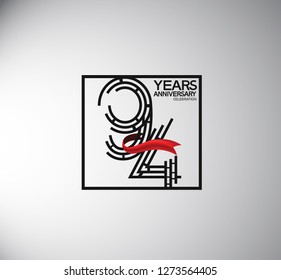94 years anniversary template flat style with square and red ribbon