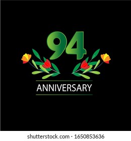 94 Years anniversary. Vector design greeting card with decorative floral for celebration