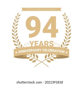 94 years anniversary vector icon, logo. Graphic design element with number and text composition for 94th anniversary.