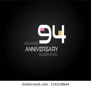 94 years simple black background with elegance white anniversary and orange, pink color accent