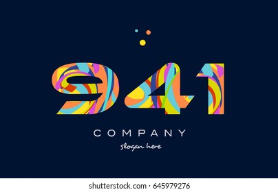 941 number digit numeral logo colored colorful rainbow acrylic modern creative vector icon design template