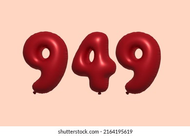 949 globo 3d número hecho de renderización 3d de globo metálico realista. Globos 3D de helio rojo para la venta decoración Fiesta Cumpleaños, Celebración de Aniversario, Fiesta de la Boda. Ilustración del vector