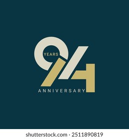 Logotipo del aniversario 94, 94 años, logotipo 94, elemento de diseño de Plantilla de Vector para cumpleaños, invitación, boda, jubileo e ilustración de tarjeta de felicitación.