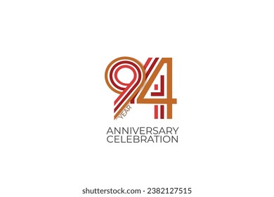 94th, 94 years, 94 year anniversary with retro style in 3 colors, red, pink and brown on white background for invitation card, poster, internet, design, poster, greeting cards, event - vector