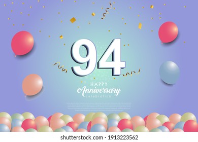 94th anniversary background with 3D number and balloons illustration