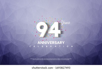 94th anniversary background with an illustration of white numbers on a background of broken glass.