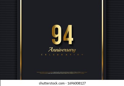 94th anniversary background with illustrations of golden numbers and vertical lines on the right and left.