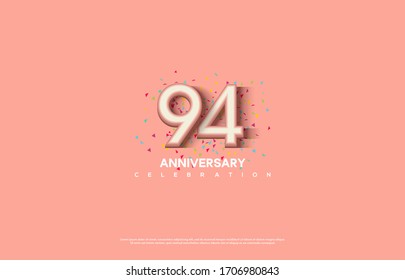 94th anniversary background with illustrations of white numbers and pink color on the edges of numbers.