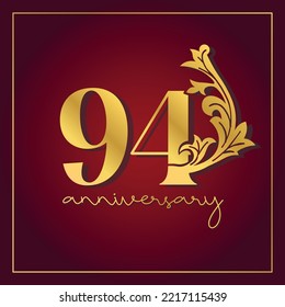 94th Anniversary celebration banner with  on red background. Vintage Decorative number vector Design.