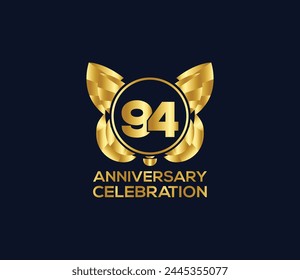 94th anniversary celebration day with gold color Light bright modern logo Design element