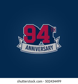 94th Anniversary Celebration Logo using 3d Number, Red Colored Isolated in Blue Background. Retro Style 