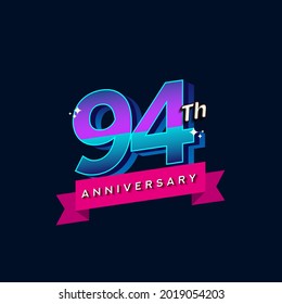 94th anniversary celebration logotype colorful design. Simple and retro anniversary logotype design.