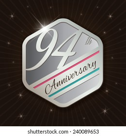 94th Anniversary - Classy and Modern silver emblem / Seal / Badge - vector illustration on  rays and stars background