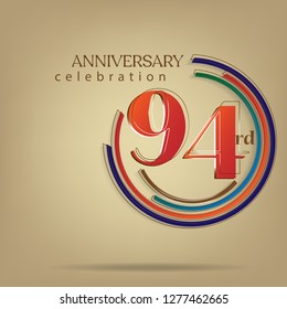 94th Anniversary colorful with brown background, for greeting cards