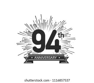94th anniversary design with firework and ribbon black color for use company celebration 