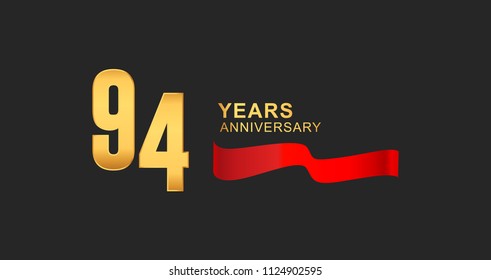 94th anniversary design logotype golden color with red ribbon elegant design for anniversary celebration
