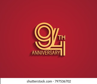 94th anniversary design logotype with line style golden color for celebration event isolated on red background