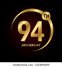 94th anniversary. Anniversary logo design concept with golden ring for anniversary celebration event, invitation card, greeting card, banner, poster, flyer, book cover. Logo Vector Template