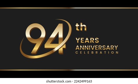 94th anniversary logo design with gold ring. Logo Vector Illustration