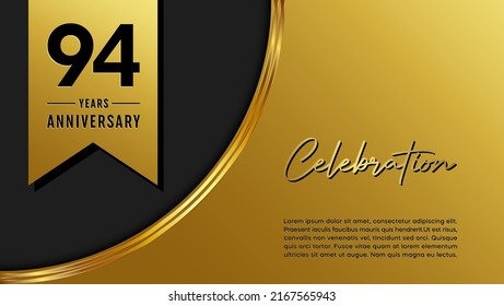 94th anniversary logo with golden ribbon for booklets, leaflets, magazines, brochure posters, banners, web, invitations or greeting cards. Vector illustrations.