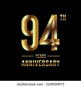 Logotipo del 94º Aniversario. Diseño de planilla de celebración del aniversario con anillo de oro para folletos, folletos, revistas, póster de folleto, banner, web, invitación o tarjeta de saludo. Ilustraciones vectoriales.