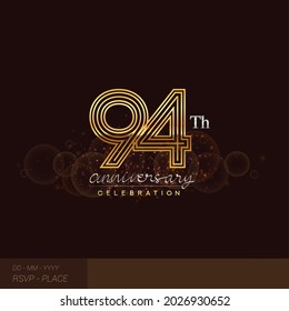 94. Jubiläumslogotype mit glänzender und glänzender goldener Farbe einzeln auf elegantem Hintergrund.